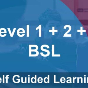 Level-3-BSL-123-1.jpg Text on a blue overlay reads "Level 1 + 2 + 3 BSL Self Guided Learning" over a blurred background of people in a classroom setting.